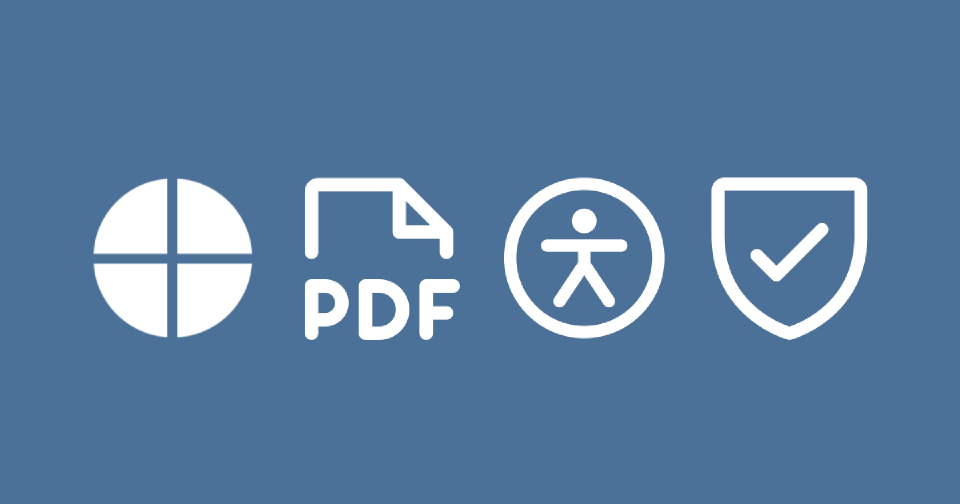 Quarto icon, PDF file icon, accessibility icon, and validation shield